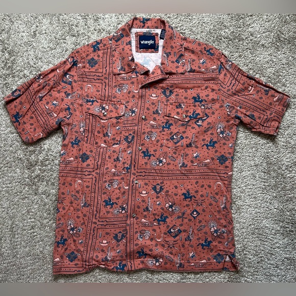 Wrangler Other - Wrangler Coconut Cowboy SS Camp Shirt Western Print Pearl Snap